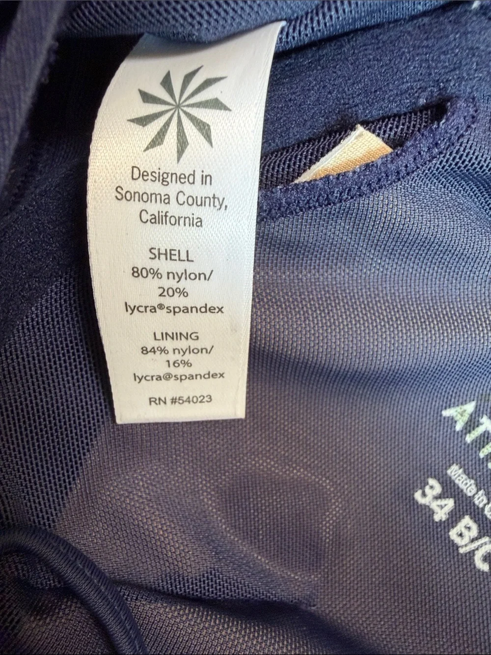 Athleta 34 B/C Underwire Bikini Top Size S/M Navy Blue Crisscross Back